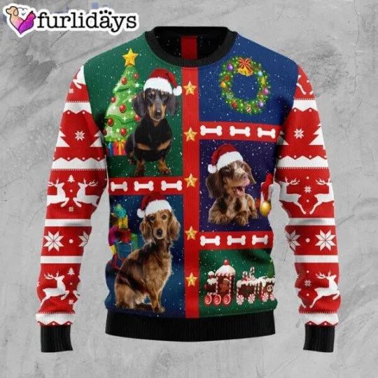 Cute Dachshund Dog Lover Cute Gift Ugly Christmas Sweater, Holiday Xmas Sweater