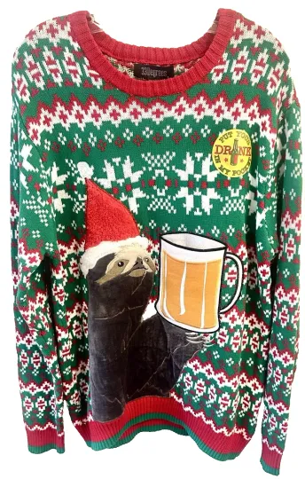 New Ugly Christmas Sweater 33 Degrees Sloth Pullover Beer Drink Pocket Men’s L