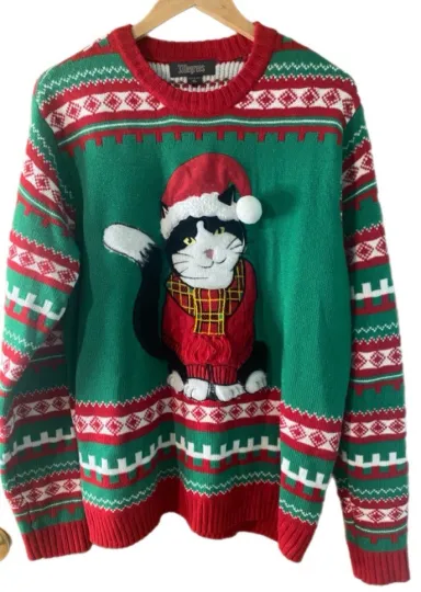 Ugly Christmas Sweater Cat Pullover Women Size X-Large Holiday Party Festive