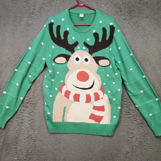 Discover Reindeer Christmas Sweater Womens One Size Knit Holiday Ugly Pullover Novelty Fu