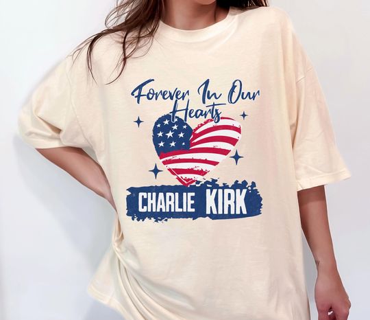 Discover Charlie Kirk Memorial Shirt, RIP Tribute Shirt, Forever in Our Hearts Eagle American Flag Tee - Justice for Charlie Kirk