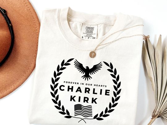 Discover Charlie Kirk Memorial Shirt, Pray for Charlie Kirk Shirt, Patriotic Charlie Kirk T-Shirt, Forever in Our Hearts Eagle American Flag Tee