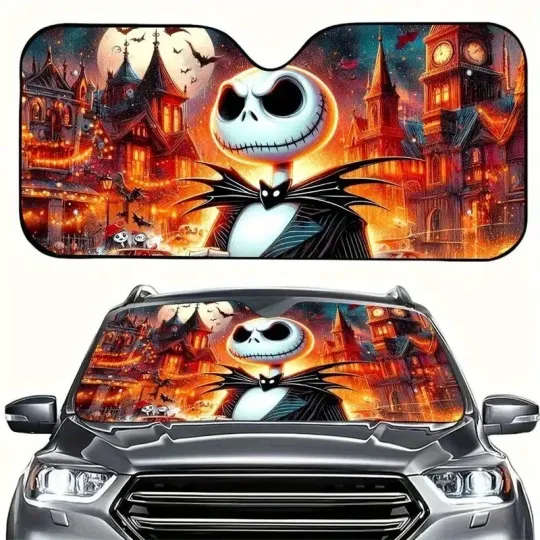 Discover Jack Skellington Haunted Town Happy Halloween Car Windshield Sun Shade 3D