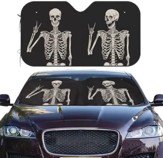 Discover Halloween Skeleton Funny Skull Windshield Sun Shade Front Protector Folding Car