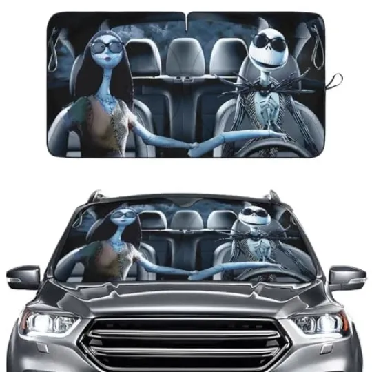 Discover Horror Couple Blue Windshield Sun Shade for Car SUV Truck (64x32 Inches),