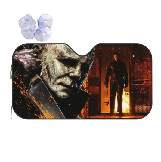 Michael Myers Kills Horror Movie Car Sunshade, Windshield Cover Happy Halloween