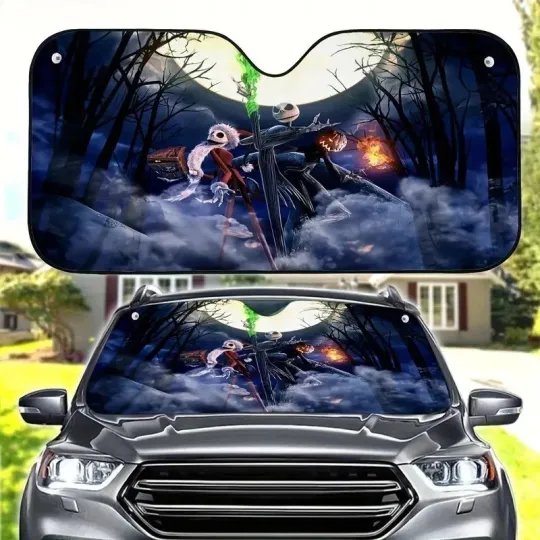Jack Skellington &amp Santa Spooky Halloween Night Car Windshield Sun Shade 3D
