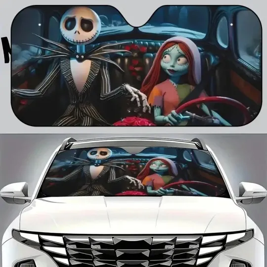 Discover Jack &amp Sally Driving Nightmare Before Xmas Halloween Car Windshield Sun Shade