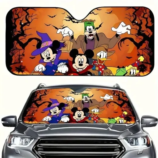 Discover Mickey Vs Friends Trick Or Treat Spooky Halloween Car Windshield Sun Shade 3D