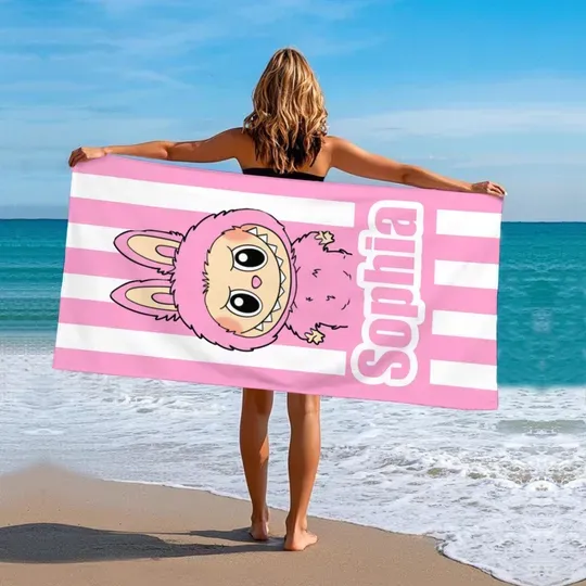 Personalized Labubu Beach Towel, Gift for Kids
