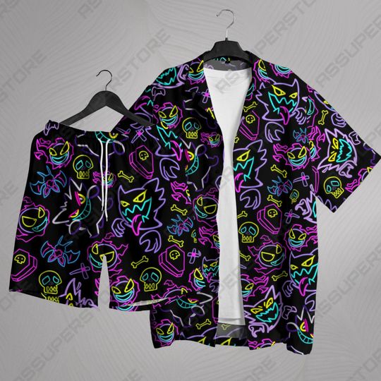 Gengar Hawaiian Shirt Tropical Button-Up Short Sleeve Summer Beach Unisex Vacation Outfit