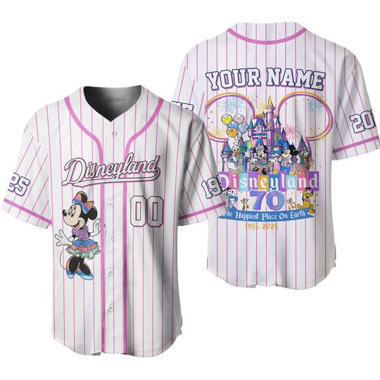 Disneyland 70th Anniversary Baseball Jersey, Custom Disney Minnie Mouse Jersey, Mickey And Friends Jersey Shirt, Disneyland Trip Jersey