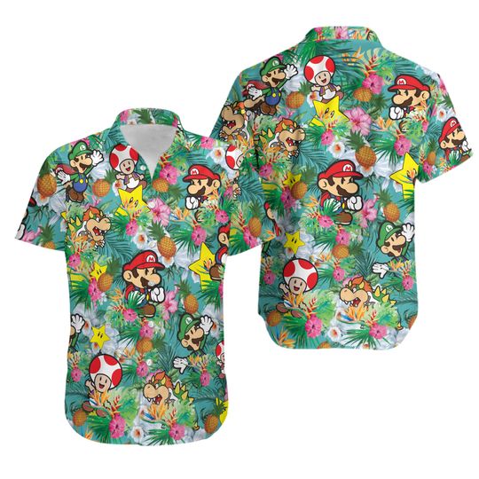 Super Mario Hawaiian Shirt, Super Mario And Friends Button Down Shirt