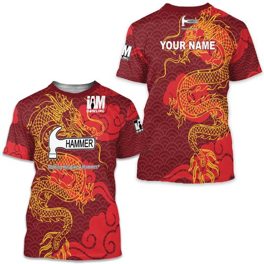 Personalized Hammer Dragon Red Pattern Best Gift Bowling Jersey T-Shirt