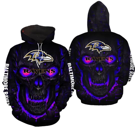 Skull Baltimore Ravens Black 3D Mens Hoodies Hoodie 3d - all printed