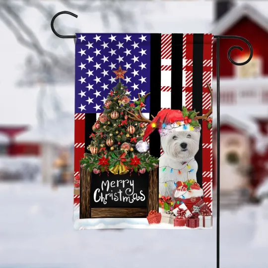 Discover West Highland White Terrier Dog Merry Christmas Flag, Westie Dog Xmas Tree Flag