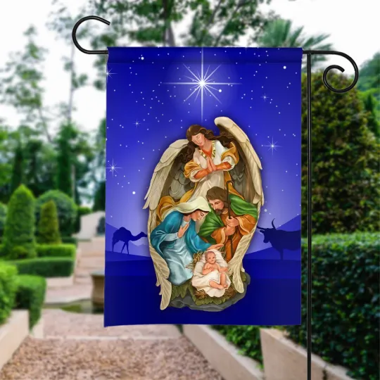 Jesus Merry Christmas Flag, Christmas Nativity Scene Flag, O Holy Night Flag
