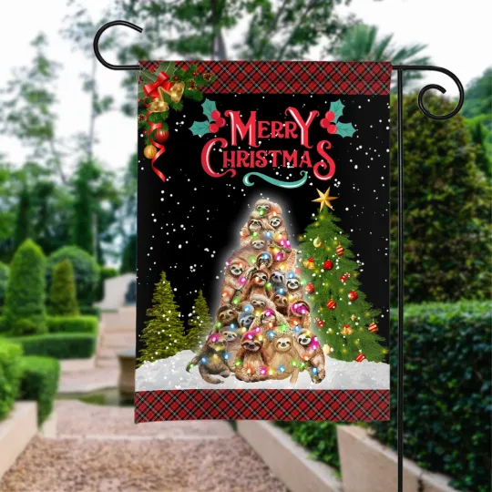 Discover Sloth Merry Christmas Flag, Sloth Christmas Lights Flag, Sloth Xmas Flag Gift