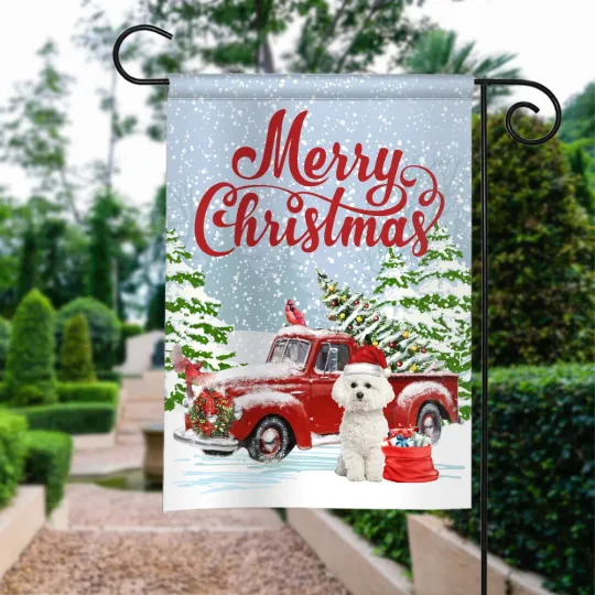 Discover Bichon Frise Dog Merry Christmas Flag, Bichon Frise Dog Christmas Red Truck Flag