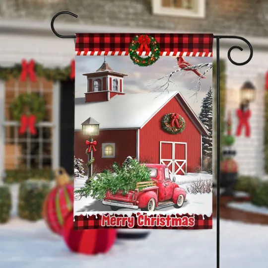 Discover Truck Merry Christmas Flag, Farmhouse Truck Flag, Barn House Flag