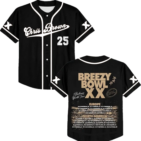 ‎Chris Brown Breezy Bowl XX Tour  Jersey  Vneck Short Sleeve Baseball Jersey