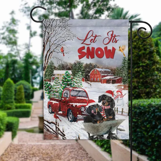 Discover Let It Snow Dachshund Dog Merry Christmas Flag, Merry Christmas Flag