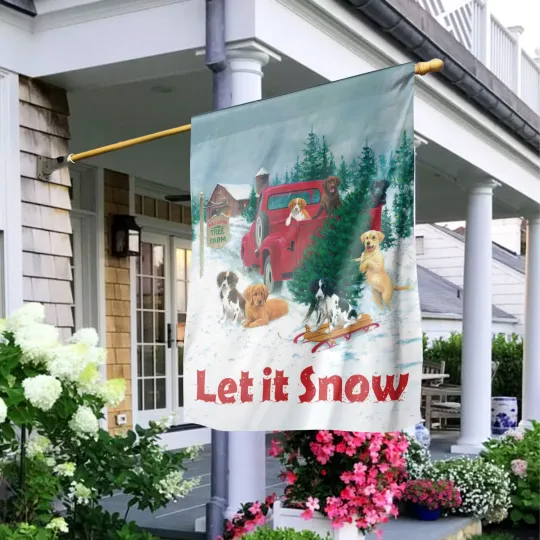 Discover Let It Snow Cute Dog Merry Christmas Flag, Welcome Christmas Flag