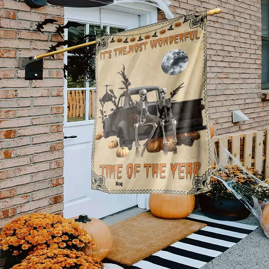 Discover Funny Skeleton Truck Halloween Flag, Trick Or Treat Halloween Flag, Skeleton