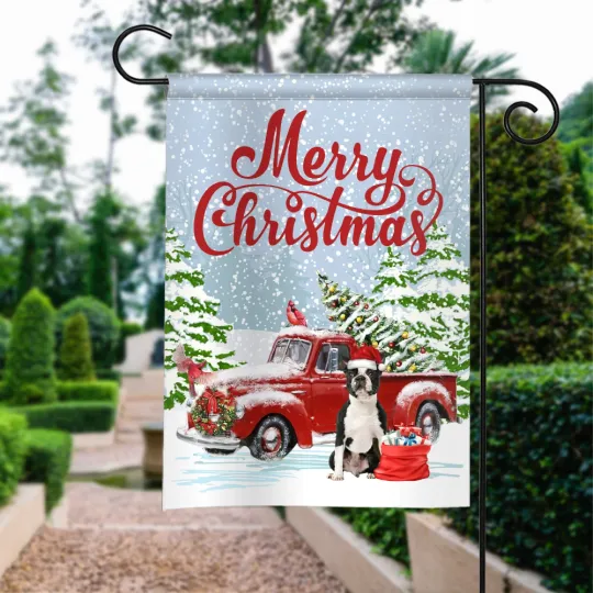 Discover Boston Terrier Dog Merry Christmas Flag, Boston Terrier Dog Xmas Truck Flag