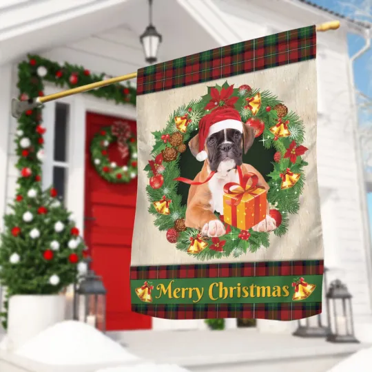 Discover Boxer Dog Merry Christmas Flag, Love Boxer Dog Christmas Wreath dog Xmas Flag