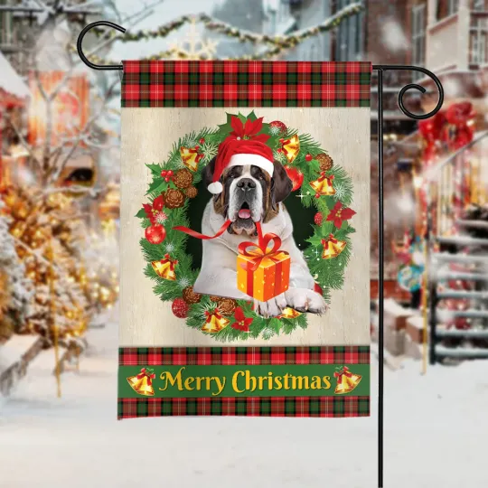 Discover St Bernard Dog Merry Christmas Flag, Love Dog Christmas Wreath dog Xmas Flag