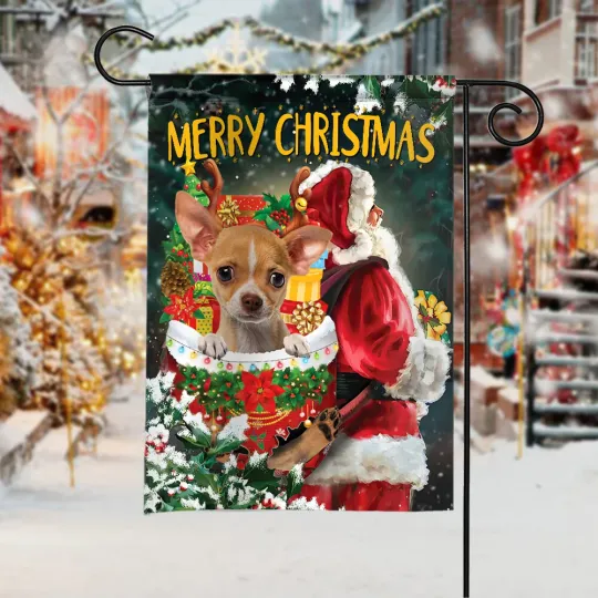 Discover Chihuahua Dog Merry Christmas Flag, Chihuahua Dog Santa Snow Pocket Xmas Flag