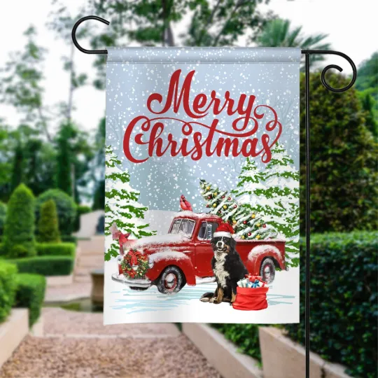 Bernese Mountain Dog Merry Christmas Flag, Bernese Mountain Dog Truck Flag