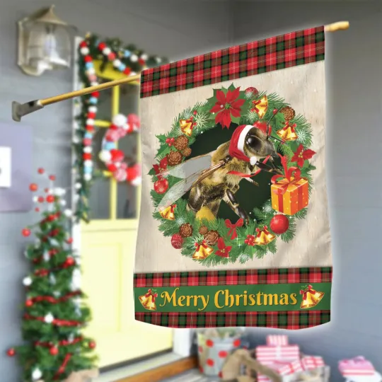 Discover Bee Merry Christmas Flag, Love Bee Christmas Wreath Bee Xmas Flag