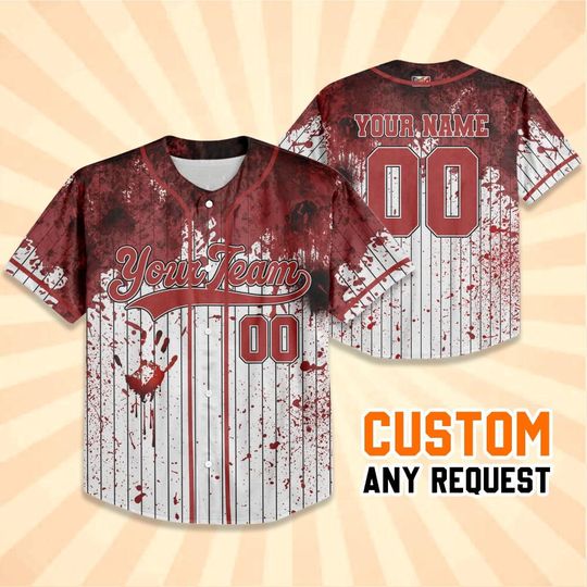 Discover Personalized Blood Stain Red Halloween Baseball Jersey