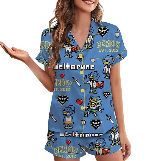 Berdly Deltarune Game Short Pajamas Set, Berdly Its TV Time Meme Tee, DTG Video Game, Unisex Gamer Matching Gift Shirt