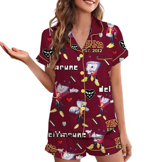 Tenna Deltarune Game Matching Pajamas Set Short, Tenna Its TV Time Pajamas, Deltarune Video Game Tee, Deltarune Costume