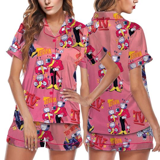 Tenna Deltarune Game Matching Pajamas Set Short, Kris, Tenna, Berdly, Ralsei, Starwalker Its TV Time Pajamas Set
