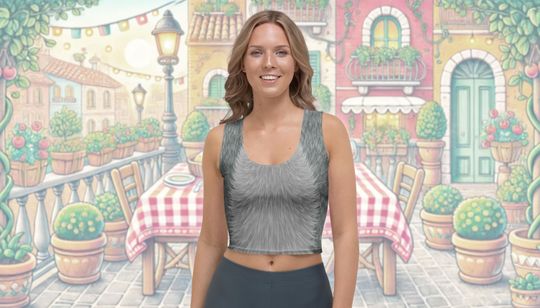 Tramp Crop Top | Gray Two-Tone Fur Print Women's Costume Cropped Tank Top | Wine & Dine Character Race Outfit Idea | Cosplay or Bounding