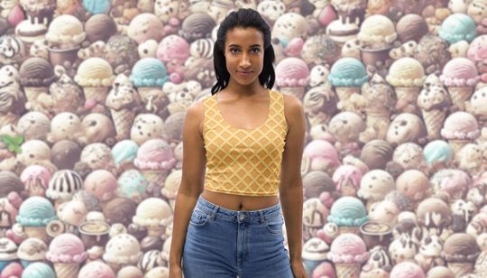 Discover Waffle Crop Top | Ice Cream Cone or Stroopwafel Pattern Funny Food Costume Women's Cropped Tank Top | Hot Halloween Party Shirt, Race Crop