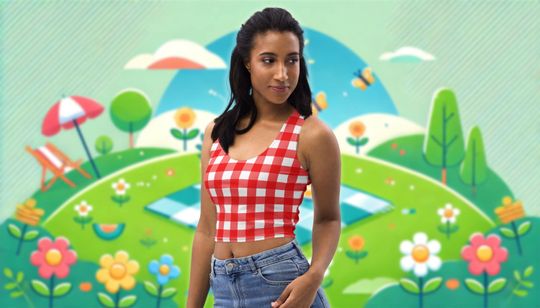 Red Gingham Print Crop | Picnic Table Pattern Costume Women's Cropped Tank Top | Food Wine Dine Race or Festival Outfit Idea, Tablecloth Top