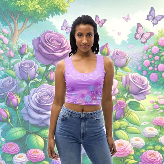 Discover Encanto Inspired Isabela All-Over Print Costume Crop Tank Top | Magical Flowers Pretty Pattern Sister Character Running Race Costume Idea