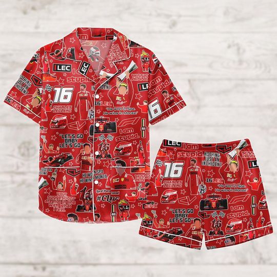 Discover Charles Leclerc Satin Pajamas, Formula One Pajamas Short, Charles Leclerc 16 Silk Pajamas, Gift For Fans