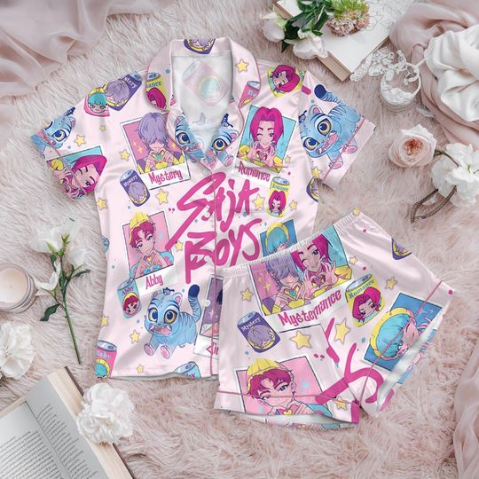 Saja Boys Soda Pop Satin Pajama Set, 100% You Little Soda Pop Sleepwear, KPDH Huntrix PJs, Kpop Movie Hunter Pajamas, Gift for Kpop Fans