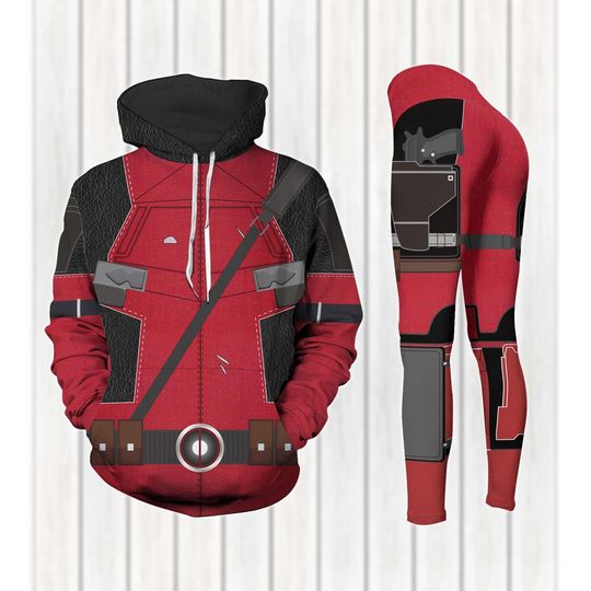 Deadpool 3D Cosplay Hoodies, Superhero Marvel Women Leggings, Comic Book Halloween Costume, Deadpool Red Black Women Outfits