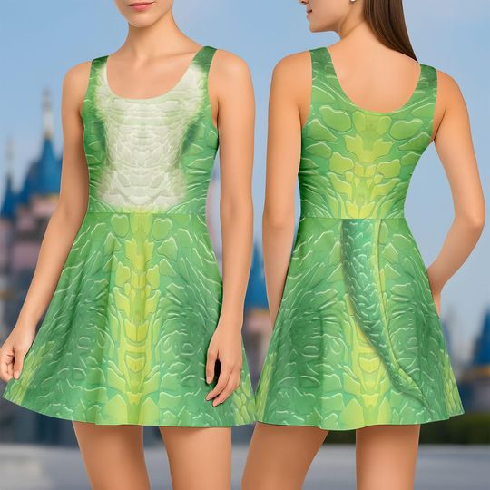 Discover Rex Costume Skater Dress, Green Dinosaur Toy Story Halloween Outfit, Pixar Cosplay Dress for Disney Park Trips, Dress for Women