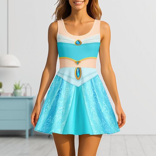 Discover Princess Jasmine Skater Dress, Aladdin Princess Cosplay Dress, Princess Halloween Dress, Disneybound Outfit, Halloween Cosplay Dress
