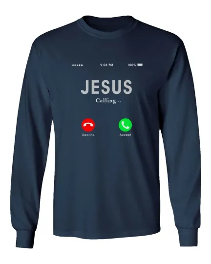 Discover Jesus Is Calling Christian Pray Men's Long Sleeve T-Shirt