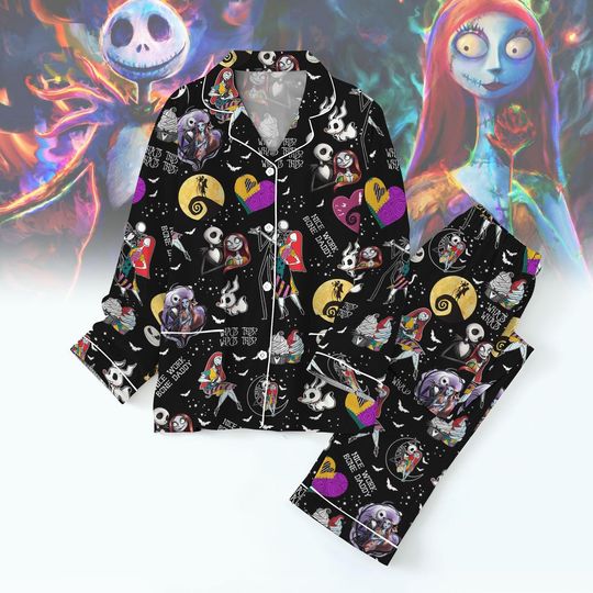 Valentine Jack And Sally Pajamas Set, Jack And Sally Couple Pyjamas, Jack Skellington Nightmare Pajama, Disney Halloween Pajamas