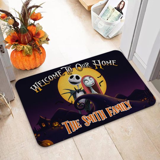 Discover Personalized Jack Sally Doormat, Nightmare Before Welcome Mat, Custom Name Doormat Outdoor, Jack Skellington Door Mat, Housewarming Gift